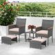 Costway 5 PCS Patio Conversation Set with Soft Cushions Ottomans & Tempered Glass Top Table - Mix Grey,Beige