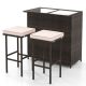Costway 3 PCS Patio Bar Set with Tempered Glass Tabletop 2-Tier Storage Removable Cushions - Mix Brown + Beige