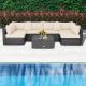 Costway 7PCS Patio Rattan Furniture Set Sectional Sofa Cushioned Garden - Mix Gray,Brown