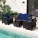 Costway 4 PCS Wicker Patio Furniture Set with Removable Cushions Storage Coffee Table - Navy,Black