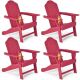Costway 4 PCS Patio Adirondack Chair Weather Resistant Garden Deck with Cup Holder - Red