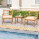 Costway 3 Pieces Acacia Wood Patio Bistro Set Outdoor Conversation Set with Cushions - Off White,Natural