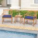 Costway 3 PCS Acacia Wood Patio Bistro Set Outdoor Chairs with Coffee Table for Porch - Navy,Natural