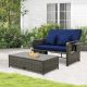 Costway Wicker Loveseat Sofa Set Patio Rattan Daybed with Ottoman & Retractable Side Tray - Mix Gray,Navy
