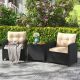 Costway 3 PCS Patio Furniture Set with Tempered Glass Coffee Table Washable Cushions - Beige,Black