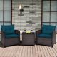 Costway 3 PCS Patio Rattan Furniture Set Cushioned Conversation Set Sofa - Blue,Brown