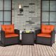 Costway 3 PCS Patio Rattan Furniture Set Cushioned Conversation Set Sofa - Orange,Mix Brown