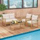 Costway 4 PCS Patio Furniture Set with Acacia Wood Frame Cushions and Coffee Table - Beige,Light Brown