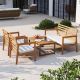 Costway 4 PCS Wood Patio Furniture Set with Soft Seat Cushions Solid Acacia Wood Frame - Off White,Natural