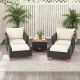 Costway 5 PCS Patio Furniture Set with Storage Table Ottomans Soft Pillows & Cushions - Black,White