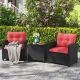 Costway 3 PCS Patio Furniture Set with Tempered Glass Coffee Table Washable Cushions - Red,Black