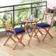 Costway 3 PCS Acacia Wood Patio Bistro Set Folding Outdoor Table and Chairs with Cushions - Navy,Natural