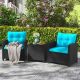 Costway 3 PCS Patio Furniture Set with Tempered Glass Coffee Table Washable Cushions - Turquoise,Black