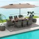 Costway 11 PCS Patio Dining Set with 15 ft Double-Sided Patio Umbrella 8 Armchairs Beige - Mix Gray,Beige,Tan