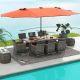 Costway 11 PCS Patio Dining Set with 15 ft Double-Sided Patio Umbrella 8 Armchairs Orange - Mix Gray,Beige,Orange
