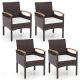 Costway Patio Dining Chairs Set of 4 with Acacia Wood Armrest Heavy Duty Metal Frame - Mix Brown + Off White