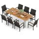 Costway - 9 PCS Outdoor Patio Dining Set Armchairs Set of 8 and Acacia Wood Square Table - Mix Brown,Off White