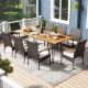 Costway 9 PCS Outdoor Patio Dining Set Armchairs Set of 8 and Acacia Wood Square Table - Mix Brown,Off White