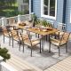 Costway 9 PCS Patio Dining Set with 8 Chairs Acacia Wood Table Top Umbrella Hole for Yard - Natural + Black