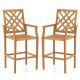 Costway 2 PCS Patio Teak Wood Bar Stool with Ergonomic Backrest Armrests & Footrest Outdoor - Natural