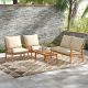 Costway 4 PCS Acacia Wood Patio Furniture Set with Soft Cushions and Coffee Table - Off White,Natural