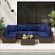 Costway 7 PCS Patio Rattan Furniture Set Sectional Sofa Cushioned Garden Blue - Mix Brown,Navy