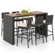 Costway 7 Pieces Patio Bar Set with Acacia Wood Tabletop & Removable Cushions Outdoor - Black,Off White