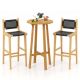 Costway 3 PCS Patio Bar Set Round Cocktail Table with 2 Armless Rattan Bar Stools - Natural,Black