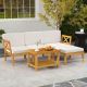 Costway 5 PCS Acacia Wood Patio Furniture Set with 2-Tier Coffee Table and Cushions - Off White,Natural