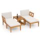 Costway 5 PCS Acacia Wood Patio Chaise Lounge Chair Set with 2-Tier Coffee Table Cushions - Off White,Natural