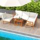 Costway 6 PCS Acacia Wood Patio Furniture Set with Cushions and 2-Tier Coffee Table - Off White,Natural