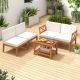 Costway 5 PCS Acacia Wood Patio Furniture Set with Cushions and 2-Tier Coffee Table - Off White,Natural