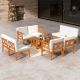 Costway 10 PCS Acacia Wood Patio Furniture Set with Cushions and 2-Tier Coffee Table - Off White,Natural