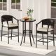 Costway 3 PCS Patio Rattan Bar Set Wicker Armchairs & Round Table with Tempered Glass Top - Mix Brown,Off White