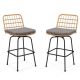 Costway Patio 360° Swivel Bar Stools Set of 2 with Backrests & Footrests Soft Seat Cushions - Light Brown + Gray