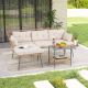 Costway 3 PCS Corner Patio Furniture Cushioned Sofa Set with Small Coffee Table Outdoor - Light Brown,Beige