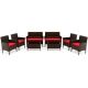 Costway 8 PCS Patio Furniture Set with Washable Cushions and Tempered Glass Coffee Table Red - Mix Brown,Red