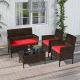 Costway 4 PCS Patio Furniture Set with Washable Cushions and Tempered Glass Coffee Table - Mix Brown,Red