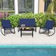 Costway 4 PCS Patio Rocking Set 2 Rocking Chairs & Loveseat with Glass-Top Table Outdoor - Navy,Black