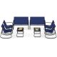 Costway 8 PCS Patio Rocking Set 4 Rocking Chairs & Loveseat with Glass-Top Table Outdoor - Navy,Black