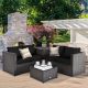 Costway 4 PCS Outdoor Patio Rattan Furniture Set Cushioned Loveseat Storage Table - Black