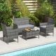 Costway 4 PCS Patio Furniture Set with Washable Cushions and Tempered Glass Coffee Table - Gray
