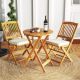 Costway 3 PCS Acacia Wood Patio Bistro Set Folding Table & Chairs Set with Cushions - Natural,Beige