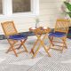 Costway 3 PCS Acacia Wood Patio Bistro Set Folding Table & Chairs Set with Cushions - Natural,Navy