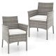 Costway Set of 2 Patio Rattan Arm Dining Chair Cushioned Sofa Furniture - Mix Gray + Off White