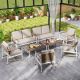Costway 8 PCS Patio Furniture Set Patio Loveseat Sofa with 2 Coffee Tables 4 Single Couch - Gray,White, Brown