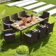 Costway 9PCS Outdoor Dining Set with Acacia Wood Table Top Patio Dining Set for 8 People - Brown & Navy