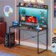 Bestier - Hutch and Pegboard Gaming Desk with LED Lights, Power Outlet and Shelf - 39