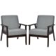 Costway - Set of 2 Fabric Accent Armchair Wooden Upholstered Lounge Chair - Dark Grey