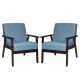 Costway - Set of 2 Fabric Accent Armchair Solid Wood Upholstered Lounge Chair - Blue